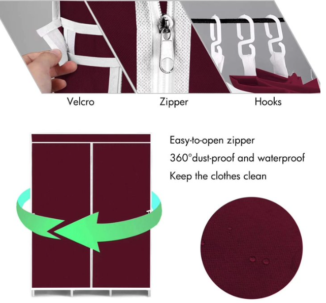 Portable Closet Organizer with Shelves Dustproof Non Woven Fabric Wardrobe Storage for Bedroom Home Easy Assembly Space Saving Clothing Rack