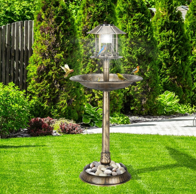 Bird Bath with Solar Powered Fountains for Hummingbirds,Stable Stylish Design with 5-Prong Base Stake Plastic Bird Bath for Outside Patio Yard Garden