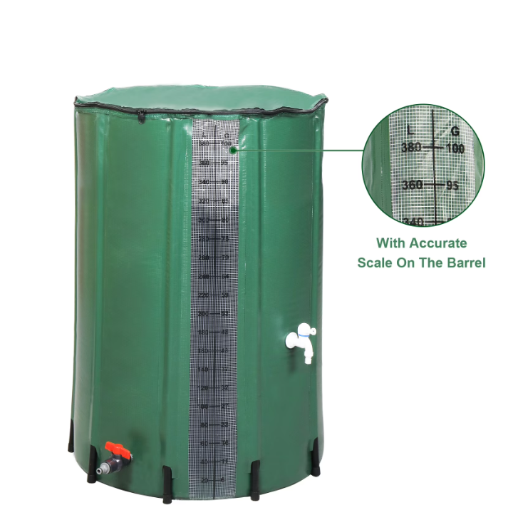 100 Gallon PVC Rain Barrel With Measuring Scale, Green