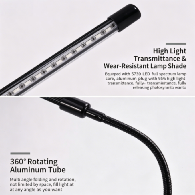 Feirrmimo LED Grow Lights for Indoor Plants,Full-Spectrum Grow Light with Automatic On/Off and 3/9/12-Hour Timer,2-Head Clip-On Plant Grow Light with 9 Dimmable Brightness Levels