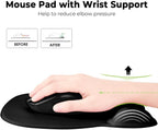 1 Black Pack Mouse Pad with Wrist Support, Ergonomic Gaming Mouse Pad Pain Relief, Portable Comfortable Mousepad for Computer, Laptop, Office, Home Non-Slip Base