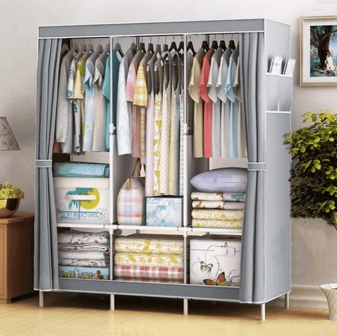 Portable Closet Organizer with Shelves Dustproof Non Woven Fabric Wardrobe Storage for Bedroom Home Space Saving Clothing Rack