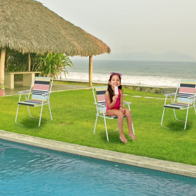 Colorful Striped Folding Beach Chair,Lightweight High Back Design,Portable for Camping & Lawn with Sturdy Armrests