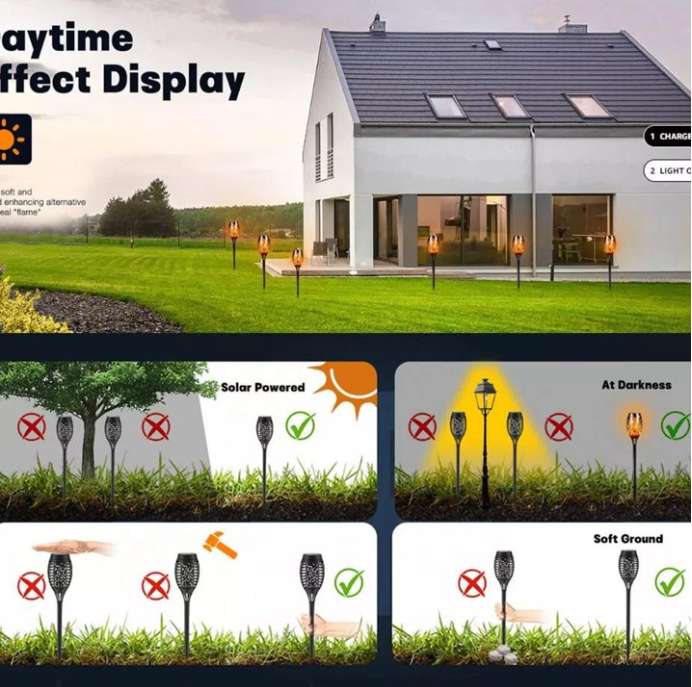 landscape lighting,Flame solar light,Flicker Solar light 4 pack Waterproof Solar Pathway Lights for Garden Lawn Patio Yard Outdoor