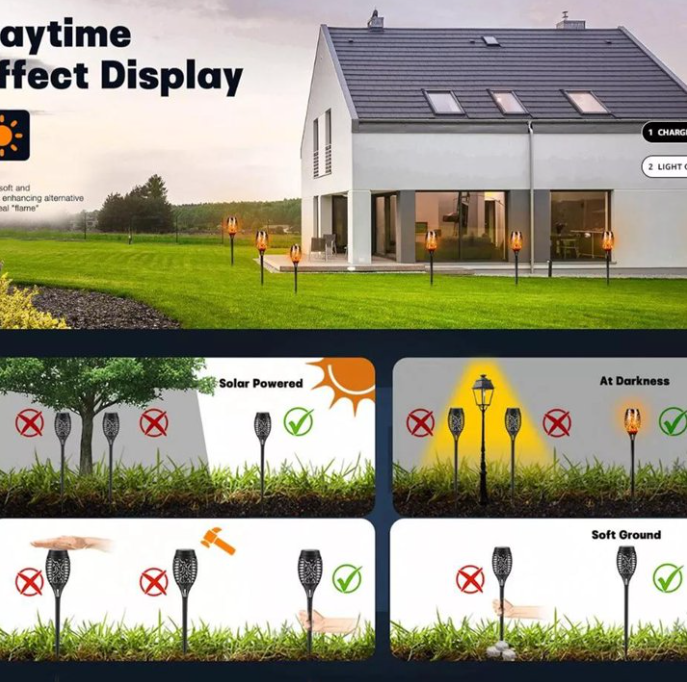 landscape lighting,Flame solar light,Flicker Solar light 4 pack Waterproof Solar Pathway Lights Landscape Lighting for Garden Lawn Patio Yard Outdoor