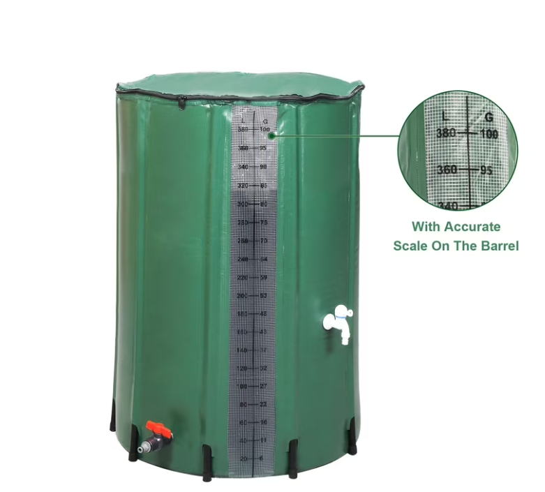 100 Gallon PVC Rain Barrel With Measuring Scale, Green