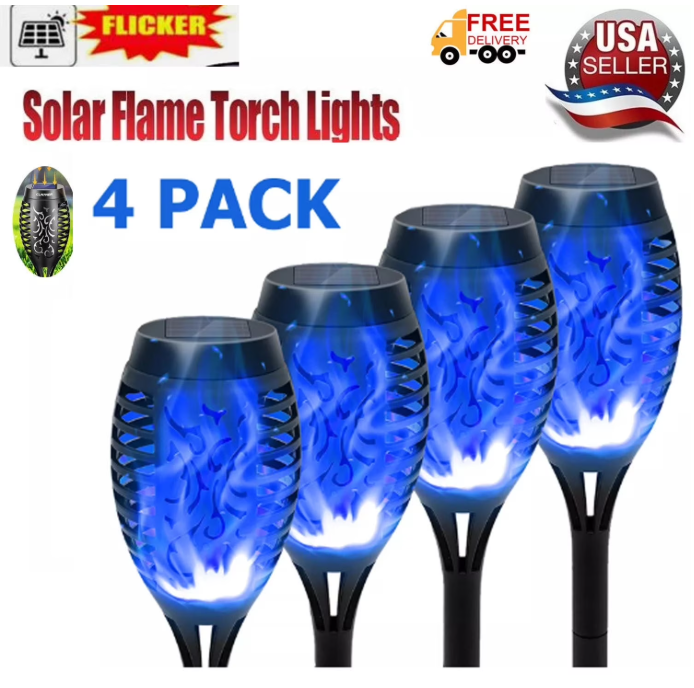 landscape lighting,Flame solar light,Flicker Solar light 4 pack Waterproof Solar Pathway Lights for Garden Lawn Patio Yard Outdoor