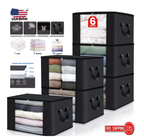 6 Pack Large Foldable Closet Organizer Storage Bags with Sturdy Handles for Comforters Blankets Bedding Black