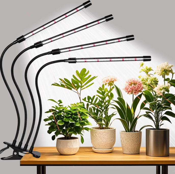 Feirrmimo LED Grow Lights for Indoor Plants,Full-Spectrum Grow Light with Automatic On/Off and 3/9/12-Hour Timer,4-Head Clip-On Plant Grow Light with 9 Dimmable Brightness Levels