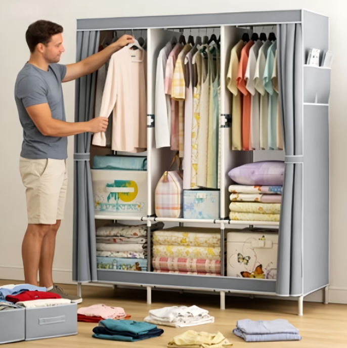 Portable wardrobe closet,portable closet For home bedroom adult wardrobe clothing rack shelf dustproof Non-woven fabric