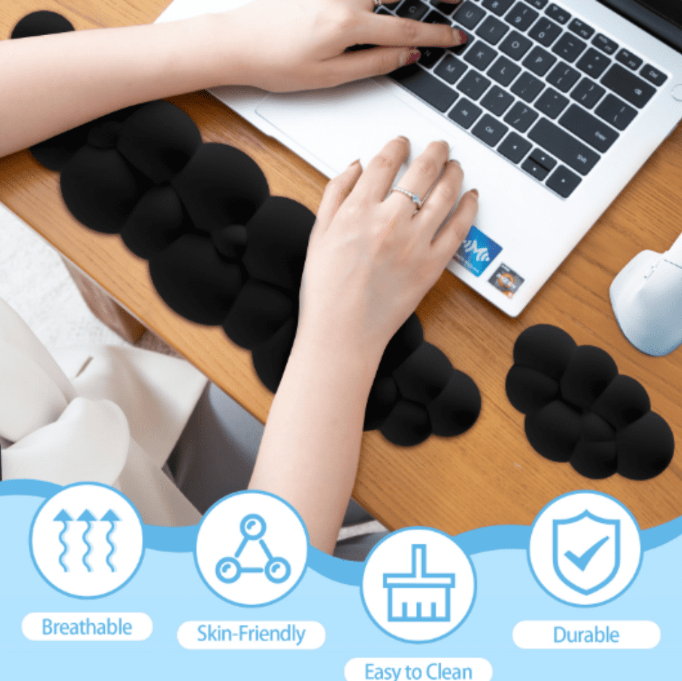 Cloud Mouse Pad with Wrist Rest,Ergonomic Cloud Wrist Rest with Non-Slip Base, PU Leather Memory Foam Mouse Pad Wrist Support for Keyboard and Mouse, Pain Relief for Typing, Gaming, Black