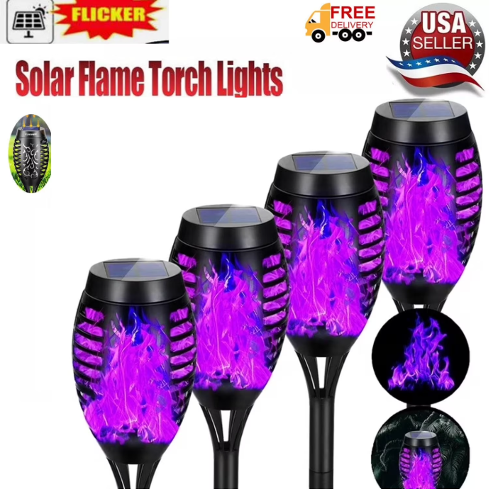 landscape lighting,Flame solar light,Flicker Solar light 4 pack Waterproof Solar Pathway Lights Landscape Lighting for Garden Lawn Patio Yard Outdoor