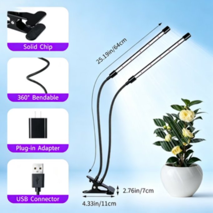 Full Spectrum LED Grow Light for Indoor Plants,full-spectrum supplemental lights, 5 Dimming Levels, 3/9/12H Auto On Off Timing Clip Plant Lamp