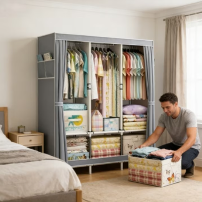 Portable wardrobe closet,portable closet For home bedroom adult wardrobe clothing rack shelf dustproof Non-woven fabric
