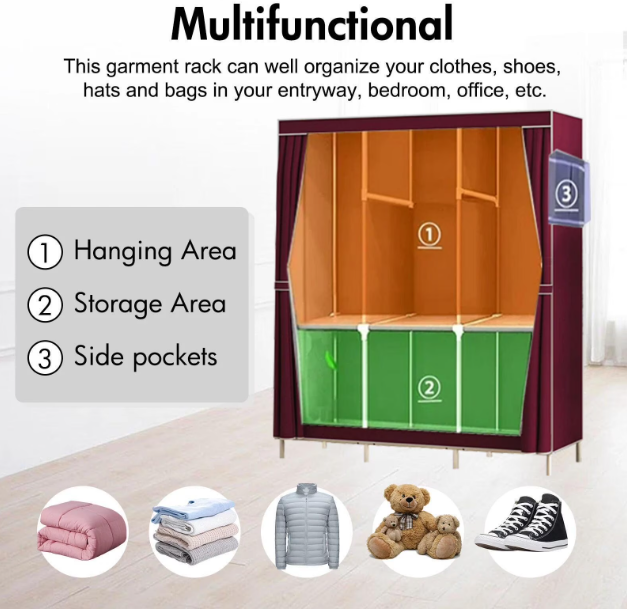 Portable Closet Organizer with Shelves Dustproof Non Woven Fabric Wardrobe Storage for Bedroom Home Easy Assembly Space Saving Clothing Rack