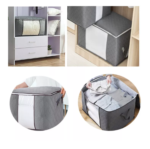6 Pack Large Foldable Closet Organizer Storage Bags with Sturdy Handles for Comforters Blankets Bedding Grey