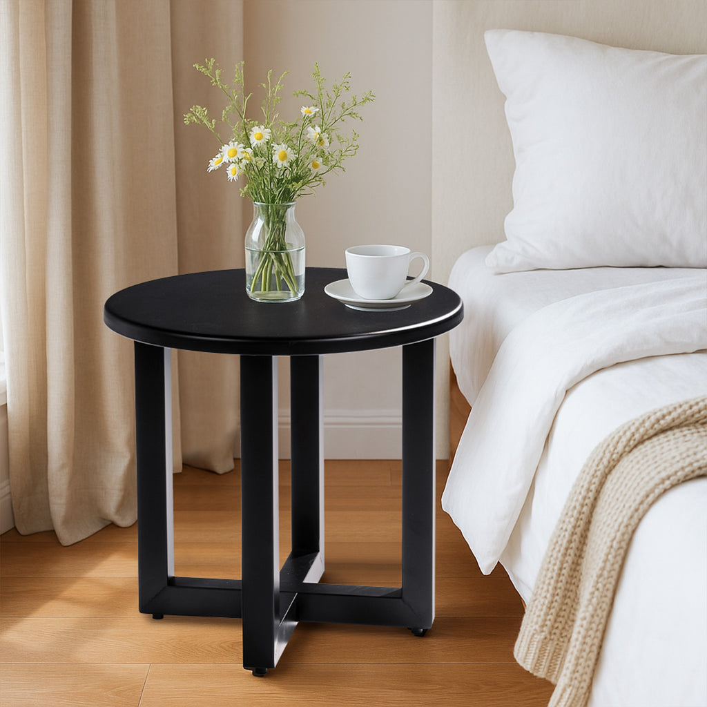 Round Metal Outdoor Table,All-Weather Black Patio Table for Garden,Deck or Balcony,Versatile Side Table,End Table & Bistro Table