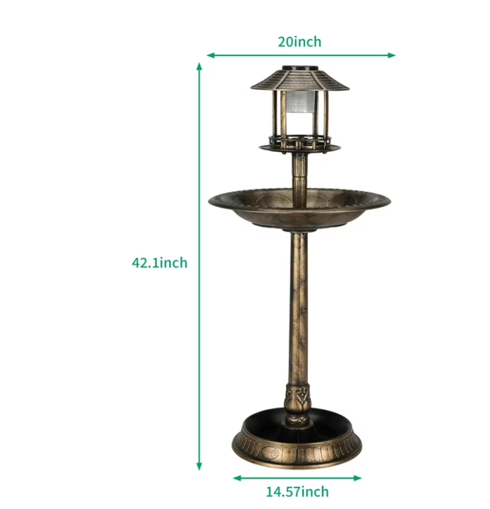 Bird Bath with Solar Powered Fountains for Hummingbirds,Stable Stylish Design with 5-Prong Base Stake Plastic Bird Bath for Outside Patio Yard Garden