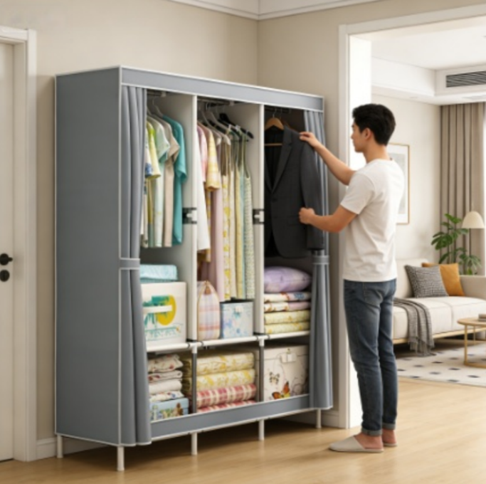Portable wardrobe closet,portable closet For home bedroom adult wardrobe clothing rack shelf dustproof Non-woven fabric