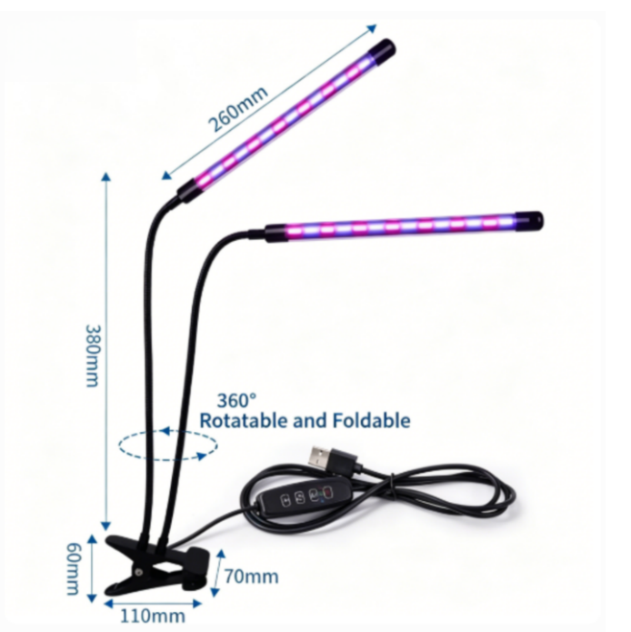 Feirrmimo LED Grow Lights for Indoor Plants,Full-Spectrum Grow Light with Automatic On/Off and 3/9/12-Hour Timer,2-Head Clip-On Plant Grow Light with 9 Dimmable Brightness Levels