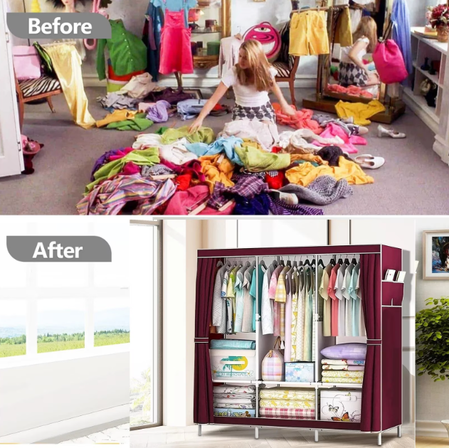 Portable Closet Organizer with Shelves Dustproof Non Woven Fabric Wardrobe Storage for Bedroom Home Easy Assembly Space Saving Clothing Rack