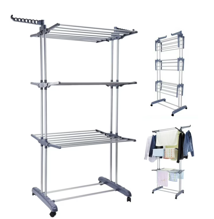 Feirrmimo Clothes Drying Rack,Oversized 4-Tier,Foldable Stainless Steel Drying Rack Clothing,Movable Drying Rack Poles