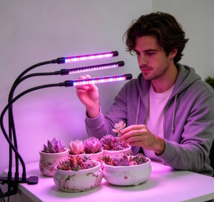 Feirrmimo LED Grow Lights for Indoor Plants,Full-Spectrum Grow Light with Automatic On/Off and 3/9/12-Hour Timer,3-Head Clip-On Plant Grow Light with 9 Dimmable Brightness Levels