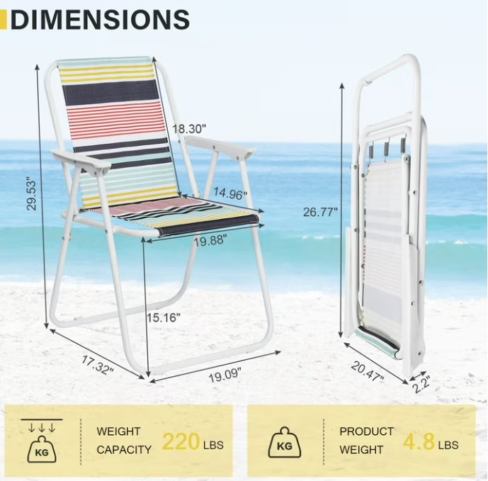 Colorful Striped Folding Beach Chair,Lightweight High Back Design,Portable for Camping & Lawn with Sturdy Armrests