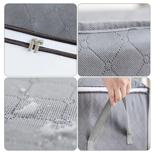 6 Pack Large Foldable Closet Organizer Storage Bags with Sturdy Handles for Comforters Blankets Bedding Grey