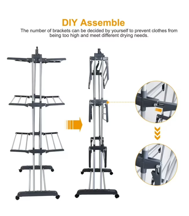 Feirrmimo Clothes Drying Rack,Oversized 4-Tier,Foldable Stainless Steel Drying Rack Clothing,Movable Drying Rack Poles