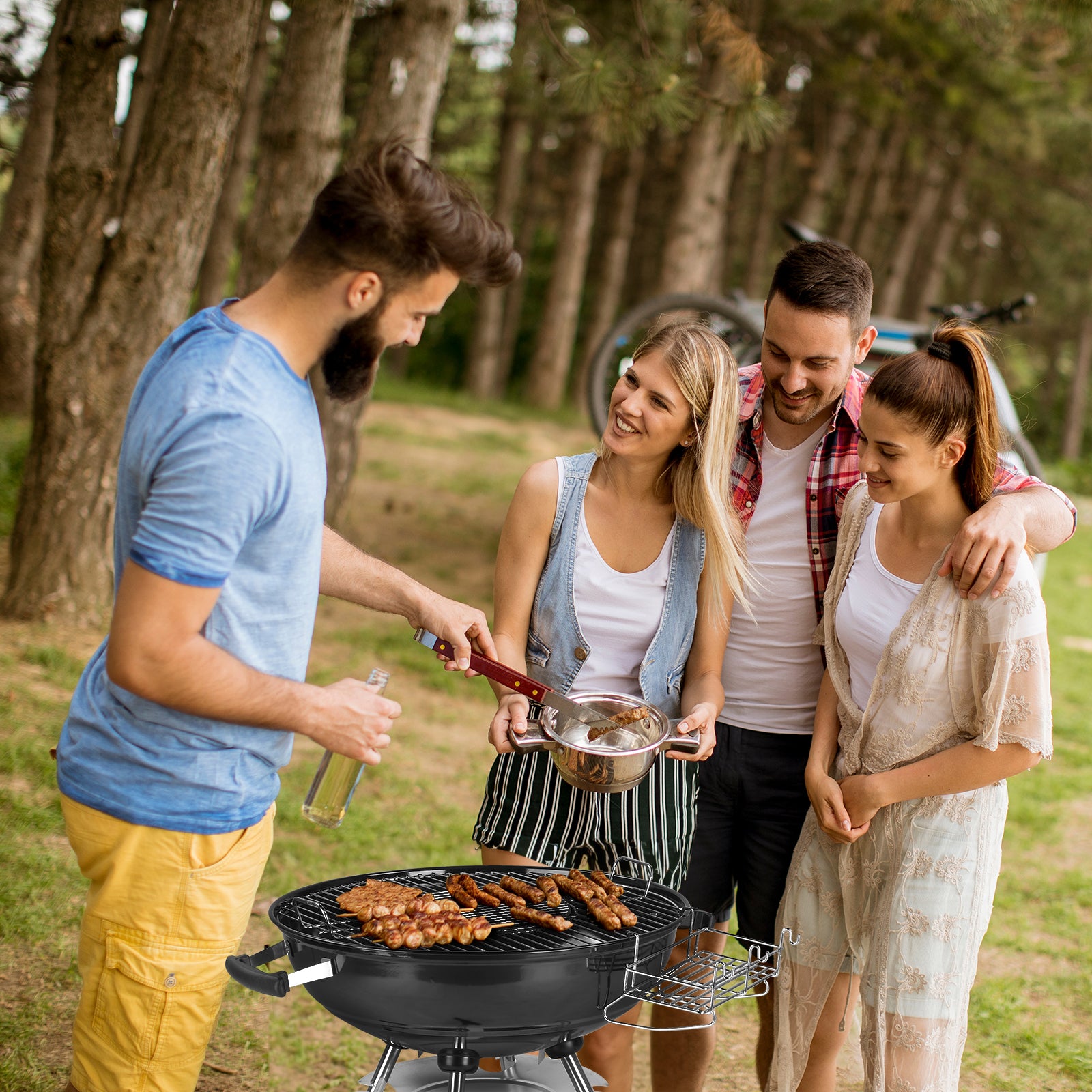 Portable Charcoal Grill Black 18 inch with Wheels Porcelain Enameled Lid & Ash Catcher for Outdoor BBQ Camping Picnics Tailgating