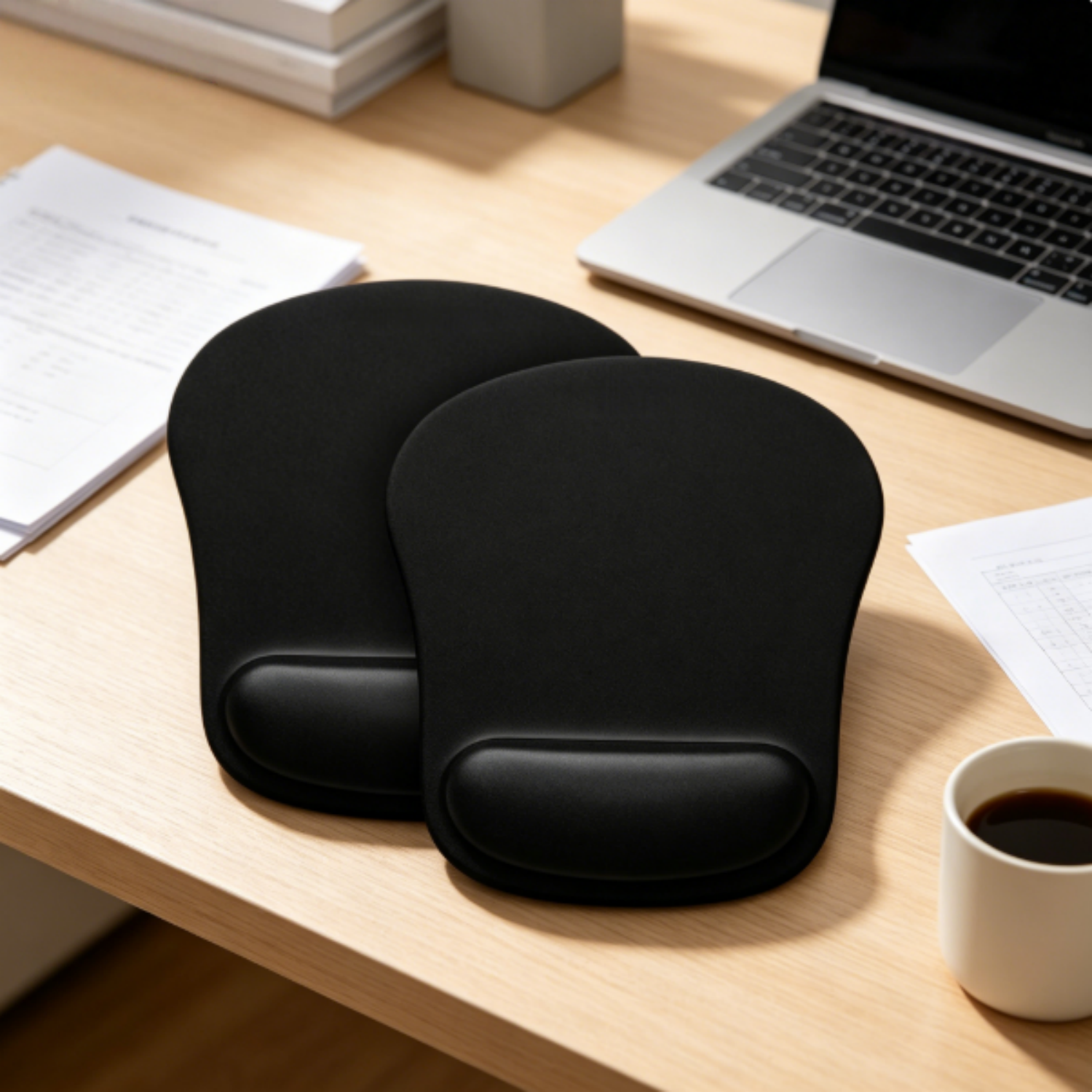 2 Black Pack Mouse Pad with Wrist Support, Ergonomic Gaming Mouse Pad Pain Relief, Portable Comfortable Mousepad for Computer, Laptop, Office, Home Non-Slip Base