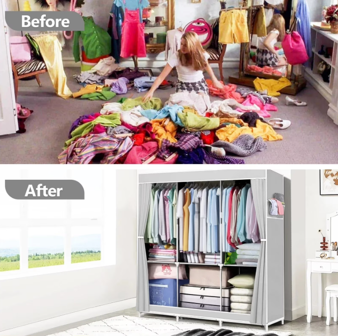 Portable wardrobe closet,portable closet For home bedroom adult wardrobe clothing rack shelf dustproof Non-woven fabric