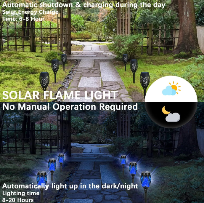 landscape lighting,Flame solar light,Flicker Solar light 4 pack Waterproof Solar Pathway Lights for Garden Lawn Patio Yard Outdoor