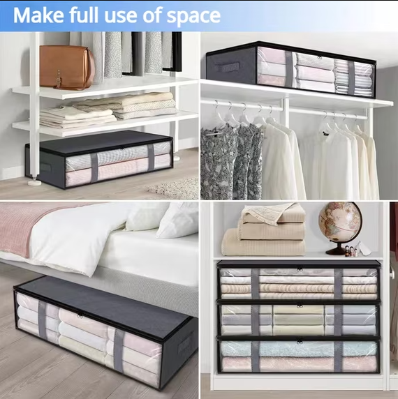 3 Pack Under Bed Storage Containers,Closet Organizers and Storage Bins,Foldable Underbed Storage Bags Visible Breathable Non-woven Closet Storage for Blanket,Comforter,Bedding