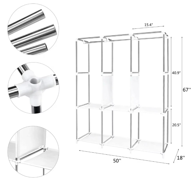 Portable Closet Organizer with Shelves Dustproof Non Woven Fabric Wardrobe Storage for Bedroom Home Easy Assembly Space Saving Clothing Rack