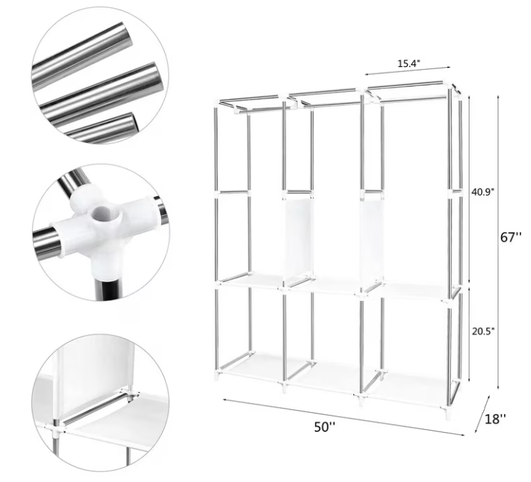 Portable Closet Organizer with Shelves Dustproof Non Woven Fabric Wardrobe Storage for Bedroom Home Space Saving Clothing Rack