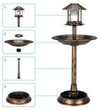 Bird Bath with Solar Powered Fountains for Hummingbirds,Stable Stylish Design with 5-Prong Base Stake Plastic Bird Bath for Outside Patio Yard Garden