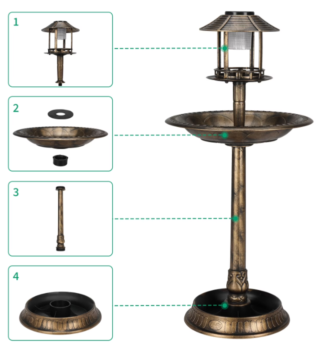 Bird Bath with Solar Powered Fountains for Hummingbirds,Stable Stylish Design with 5-Prong Base Stake Plastic Bird Bath for Outside Patio Yard Garden
