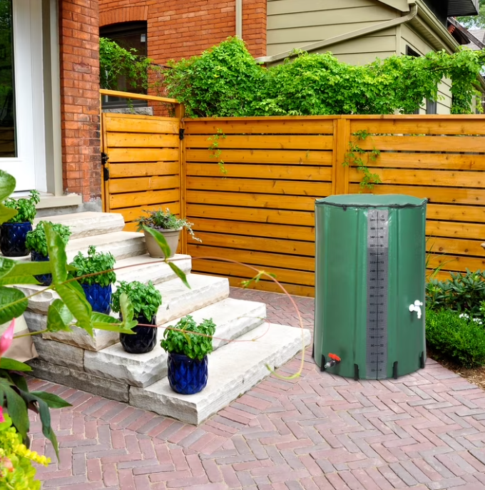 100 Gallon PVC Rain Barrel With Measuring Scale, Green