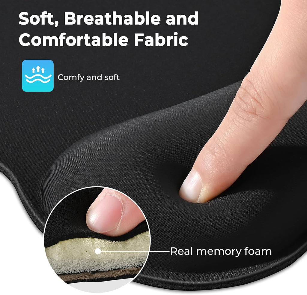 1 Black Pack Mouse Pad with Wrist Support, Ergonomic Gaming Mouse Pad Pain Relief, Portable Comfortable Mousepad for Computer, Laptop, Office, Home Non-Slip Base