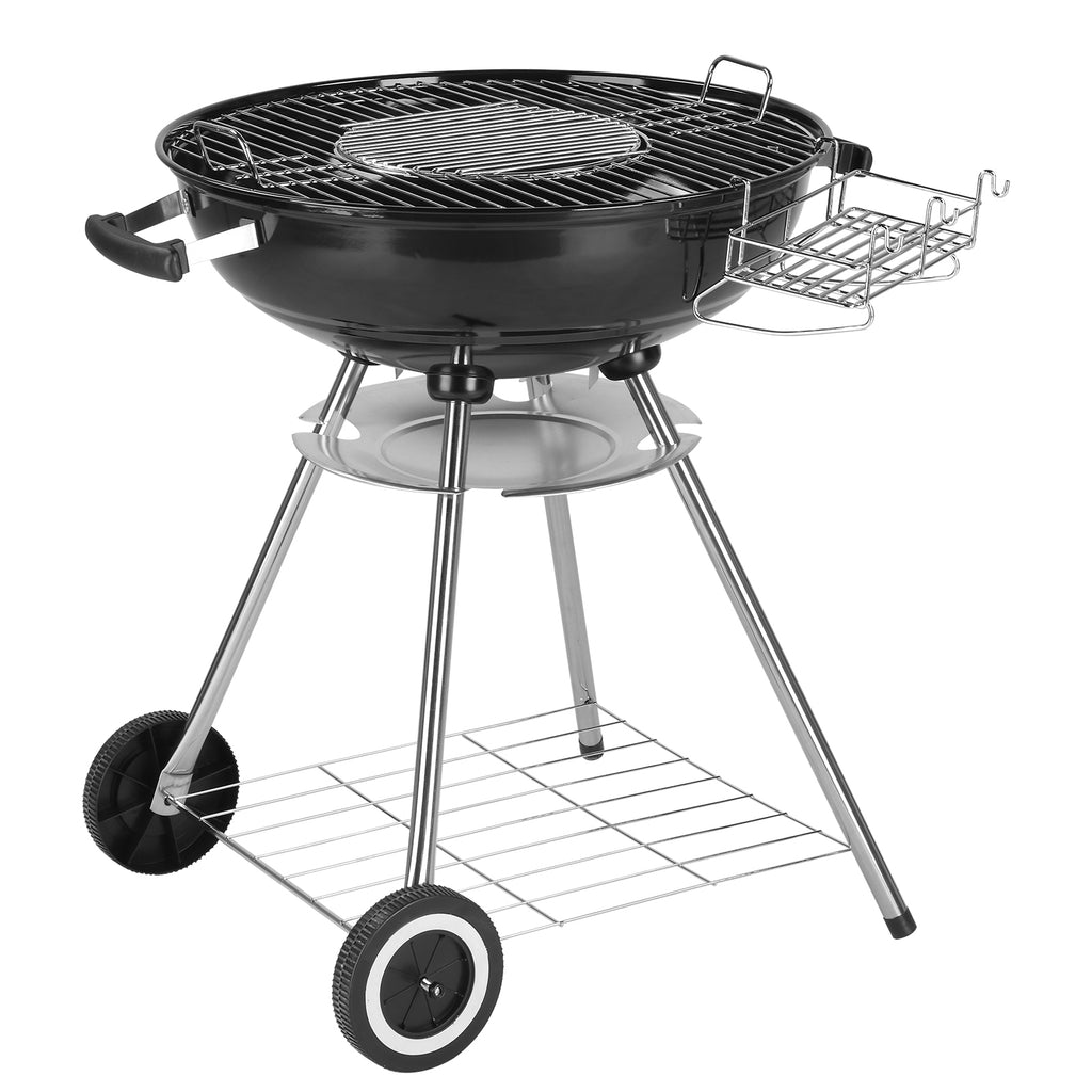 Portable Charcoal Grill Black 18 inch with Wheels Porcelain Enameled Lid & Ash Catcher for Outdoor BBQ Camping Picnics Tailgating