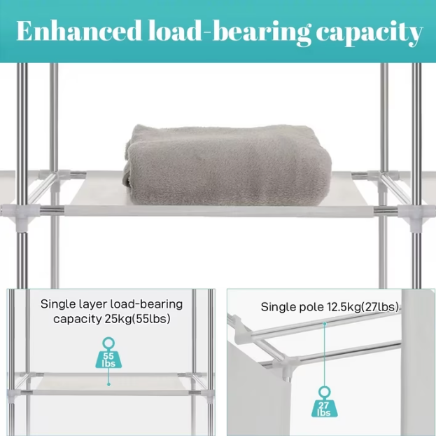 Portable Closet Organizer with Shelves Dustproof Non Woven Fabric Wardrobe Storage for Bedroom Home Easy Assembly Space Saving Clothing Rack