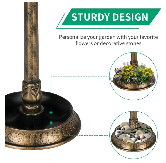 Bird Bath with Solar Powered Fountains for Hummingbirds,Stable Stylish Design with 5-Prong Base Stake Plastic Bird Bath for Outside Patio Yard Garden