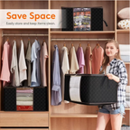 6 Pack Large Foldable Closet Organizer Storage Bags with Sturdy Handles for Comforters Blankets Bedding Black