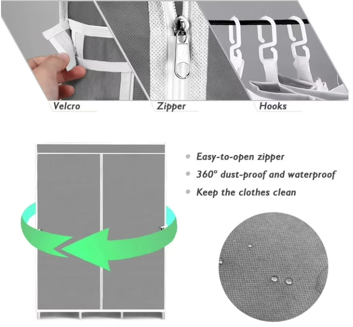 Portable wardrobe closet,portable closet For home bedroom adult wardrobe clothing rack shelf dustproof Non-woven fabric