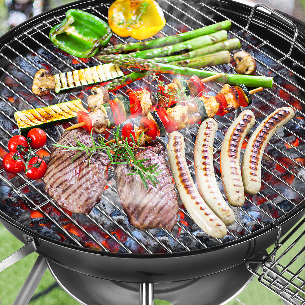 Portable Charcoal Grill Black 18 inch with Wheels Porcelain Enameled Lid & Ash Catcher for Outdoor BBQ Camping Picnics Tailgating