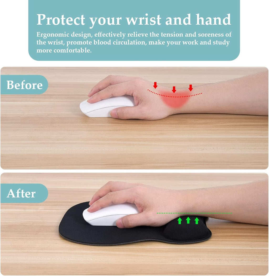 1 Black Pack Mouse Pad with Wrist Support, Ergonomic Gaming Mouse Pad Pain Relief, Portable Comfortable Mousepad for Computer, Laptop, Office, Home Non-Slip Base