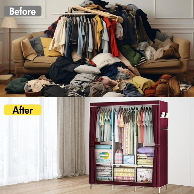 Portable Closet Organizer with Shelves Dustproof Non Woven Fabric Wardrobe Storage for Bedroom Home Easy Assembly Space Saving Clothing Rack