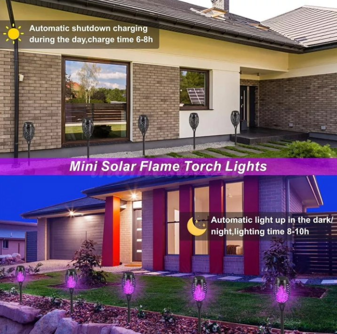 landscape lighting,Flame solar light,Flicker Solar light 4 pack Waterproof Solar Pathway Lights Landscape Lighting for Garden Lawn Patio Yard Outdoor